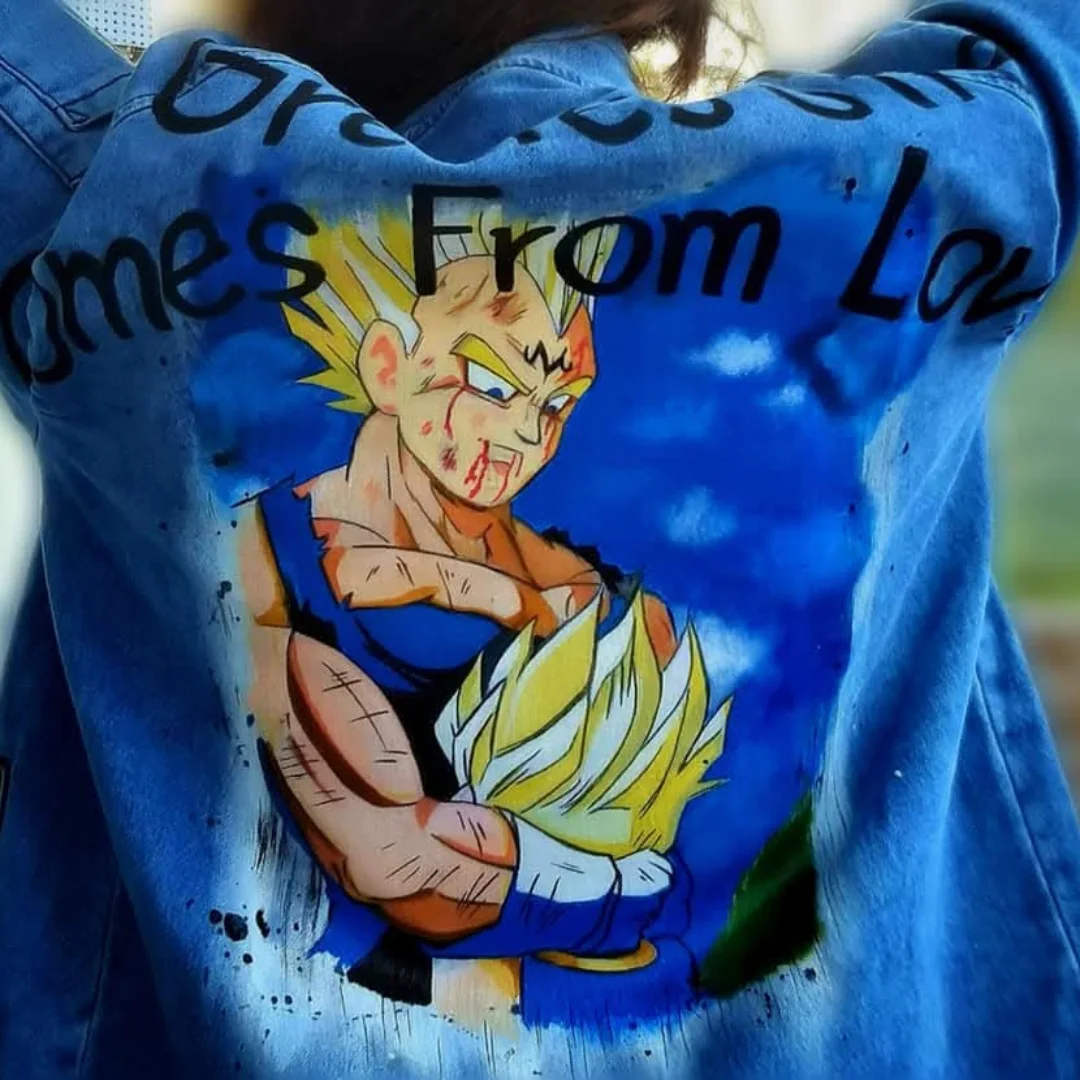 Goku i Vegeta malowani na jeansowej kurtce