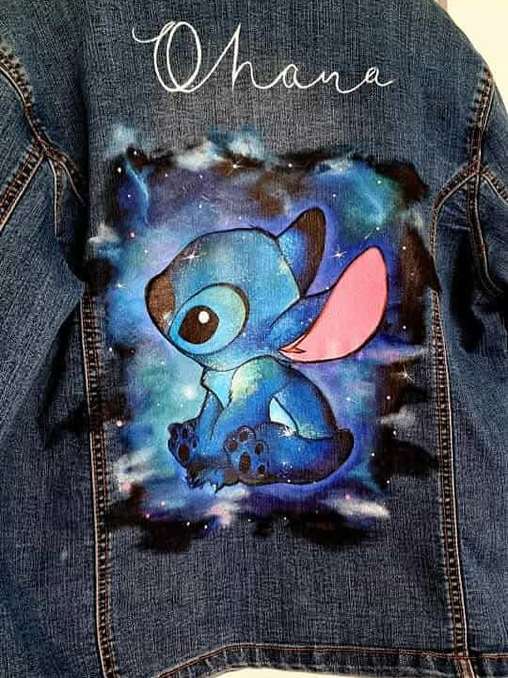 Malowana kurtka jeansowa Stitch Ohana